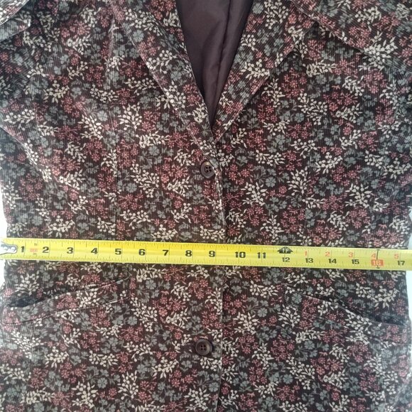LL Bean brown cotton corduroy blazer jacket with cream pink blue floral … - Picture 13 of 14